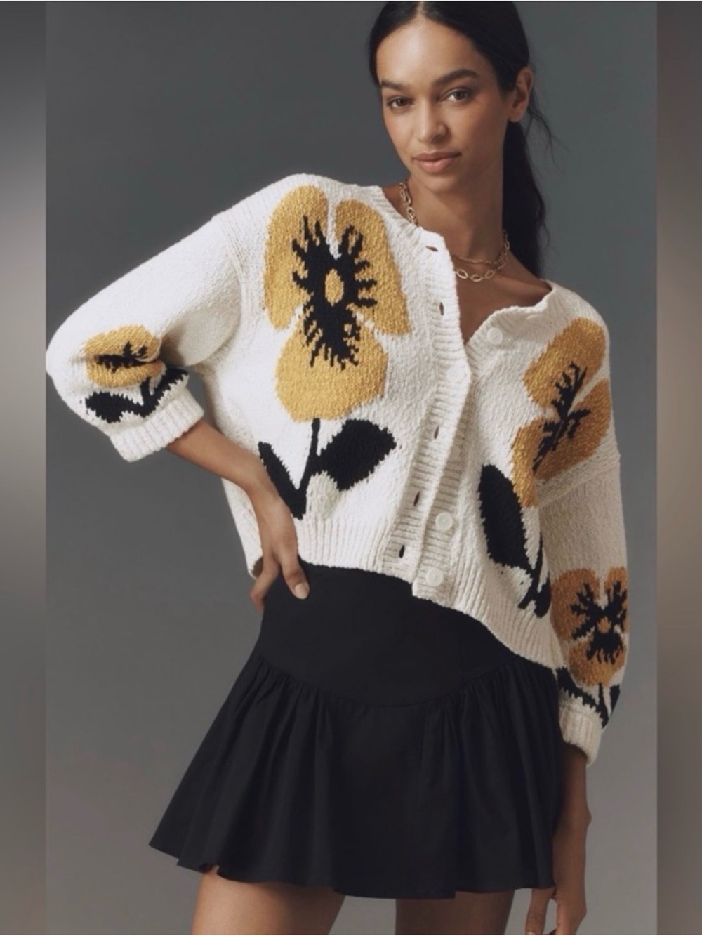 Anthropologie Maeve elbow sleeve floral cardigan sweater